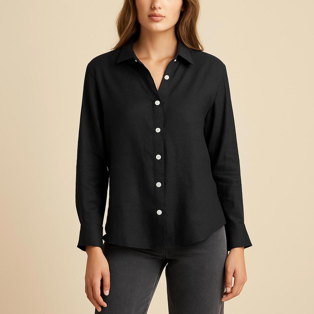 Pure‎ Amici Black Button Up Linen Shirt XS | Quiet Luxury Minimalist Chic